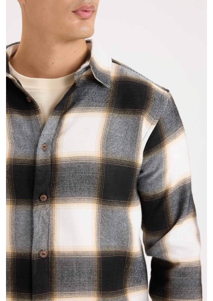 Regular Fit Polo Yaka Kareli Flanel Uzun Kollu Gömlek D5835AX24AU