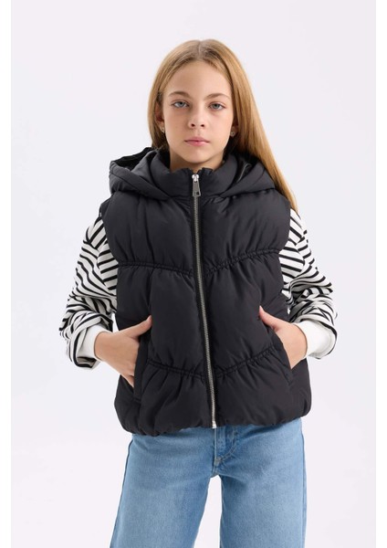 Kız Çocuk Su Geçirmez Kapüşonlu Fermuarlı Şişme Yelek D6918A825SP