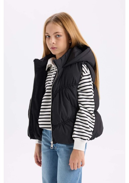 Kız Çocuk Su Geçirmez Kapüşonlu Fermuarlı Şişme Yelek D6918A825SP