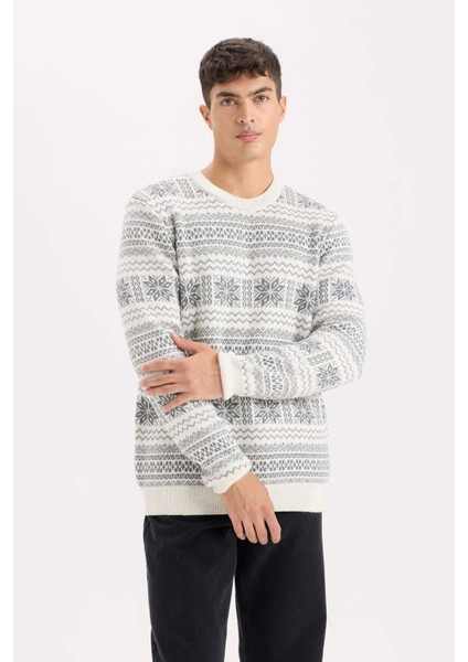 Standart Fit Yılbaşı Temalı Bisiklet Yaka Triko Kazak D6839AX24WN