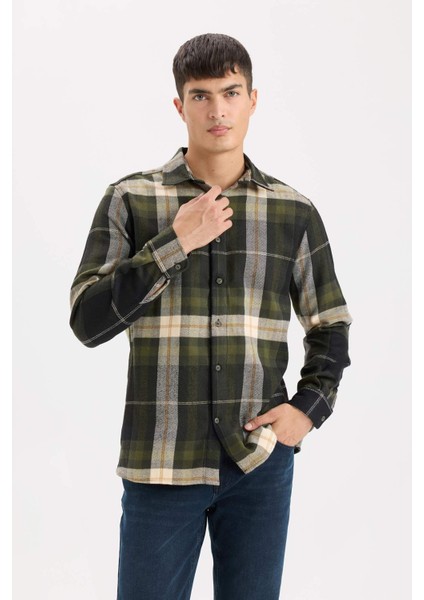 Regular Fit Polo Yaka Kareli Flanel Uzun Kollu Gömlek D5835AX24AU