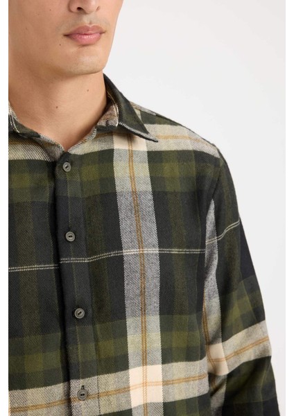 Regular Fit Polo Yaka Kareli Flanel Uzun Kollu Gömlek D5835AX24AU