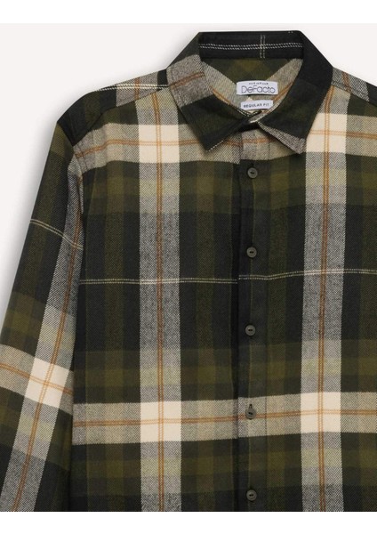 Regular Fit Polo Yaka Kareli Flanel Uzun Kollu Gömlek D5835AX24AU
