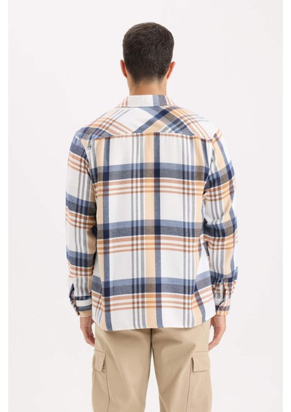 Regular Fit Polo Yaka Kareli Flanel Uzun Kollu Gömlek D5835AX24AU
