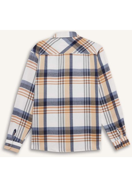 Regular Fit Polo Yaka Kareli Flanel Uzun Kollu Gömlek D5835AX24AU