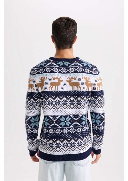 Standart Fit Yılbaşı Temalı Bisiklet Yaka Triko Kazak D5486AX24WN