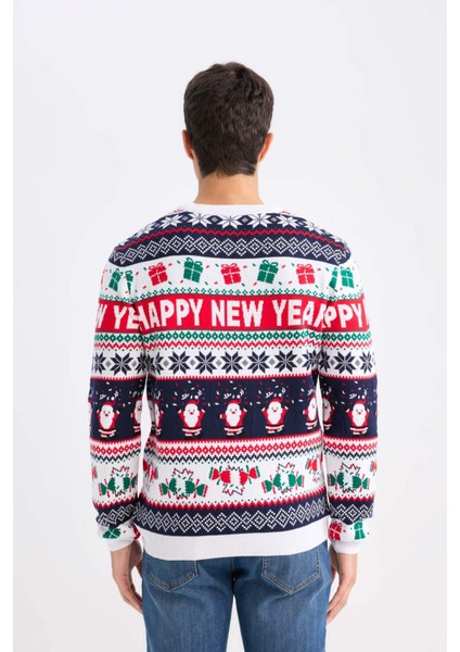 Standart Fit Yılbaşı Temalı Bisiklet Yaka Triko Kazak D5489AX24WN