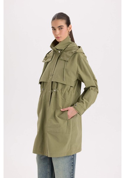 Su Geçirmez İnce Uzun Mont Parka Oversize Geniş Kesim Kapüşonlu Cepli A8988AX25SP