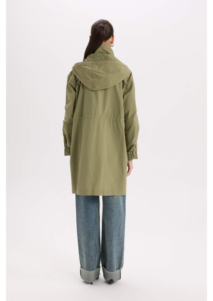Su Geçirmez İnce Uzun Mont Parka Oversize Geniş Kesim Kapüşonlu Cepli A8988AX25SP