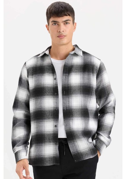Regular Fit Polo Yaka Kareli Flanel Uzun Kollu Gömlek D5835AX24AU