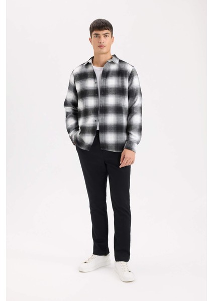 Regular Fit Polo Yaka Kareli Flanel Uzun Kollu Gömlek D5835AX24AU