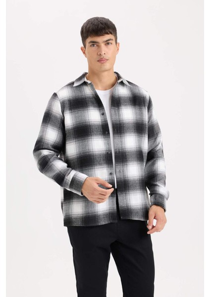 Regular Fit Polo Yaka Kareli Flanel Uzun Kollu Gömlek D5835AX24AU