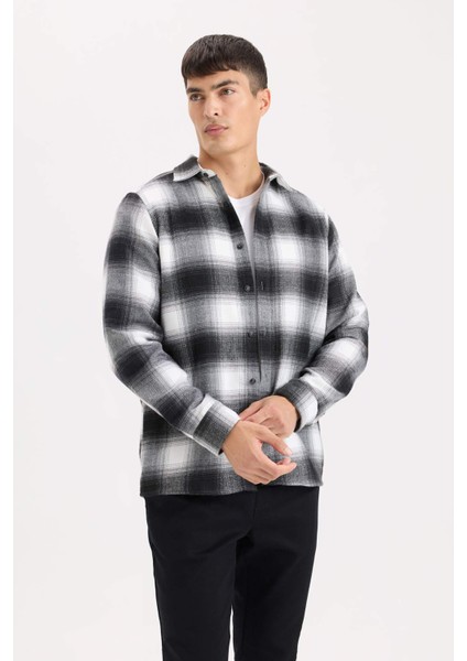 Regular Fit Polo Yaka Kareli Flanel Uzun Kollu Gömlek D5835AX24AU