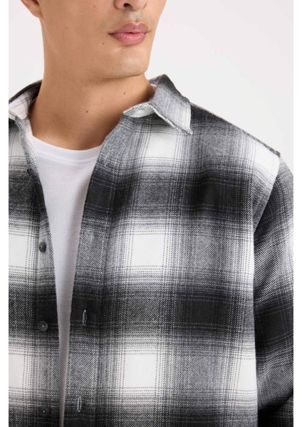 Regular Fit Polo Yaka Kareli Flanel Uzun Kollu Gömlek D5835AX24AU