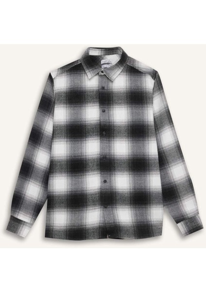 Regular Fit Polo Yaka Kareli Flanel Uzun Kollu Gömlek D5835AX24AU