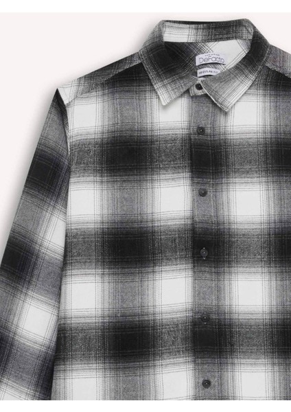 Regular Fit Polo Yaka Kareli Flanel Uzun Kollu Gömlek D5835AX24AU