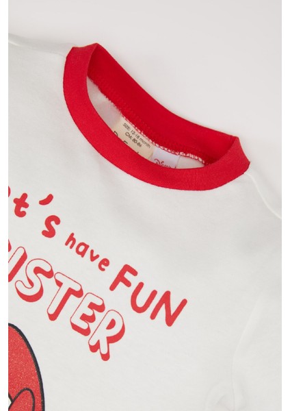 Kız Bebek Disney Mickey & Minnie Yılbaşı Temalı Pijama Takımı Uzun Kollu Üst Beli Lastikli Alt D7162A524WN