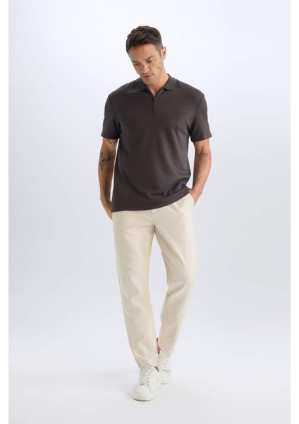 Regular Fit Polo Yaka Yarım Fermuarlı Kısa Kollu Tişört