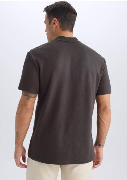 Regular Fit Polo Yaka Yarım Fermuarlı Kısa Kollu Tişört