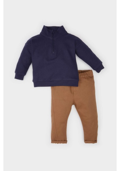 Erkek Bebek 2'li Takım Dik Yaka Fermuarlı Sweatshirt Beli Lastikli Alt A8288A524WN
