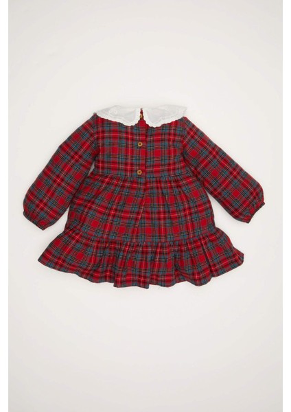 Kız Bebek Yılbaşı Temalı Kareli Uzun Kollu Flanel Elbise D6253A524WN