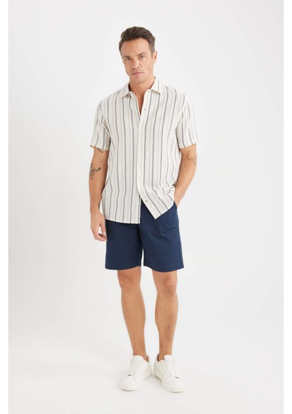 Regular Fit Yazlık Polo Yaka Çizgili Pamuklu Kısa Kollu Gömlek C8315AX25SP
