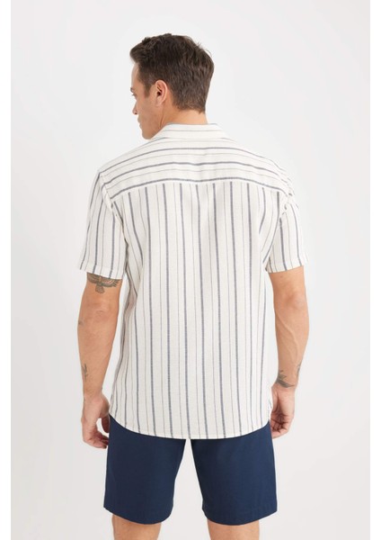Regular Fit Yazlık Polo Yaka Çizgili Pamuklu Kısa Kollu Gömlek C8315AX25SP