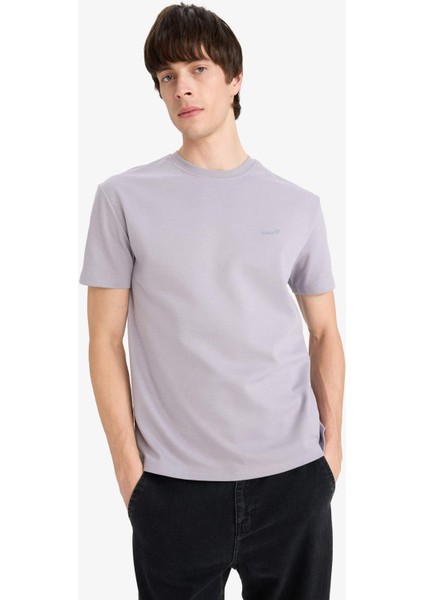 Regular Fit Bisiklet Yaka Ütü Gerektirmeyen Nefes Alabilen Baskılı Kısa Kollu Ağır Kumaş Tişört D5514AX25SP