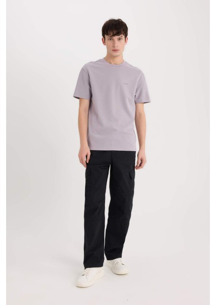 Regular Fit Bisiklet Yaka Ütü Gerektirmeyen Nefes Alabilen Baskılı Kısa Kollu Ağır Kumaş Tişört D5514AX25SP