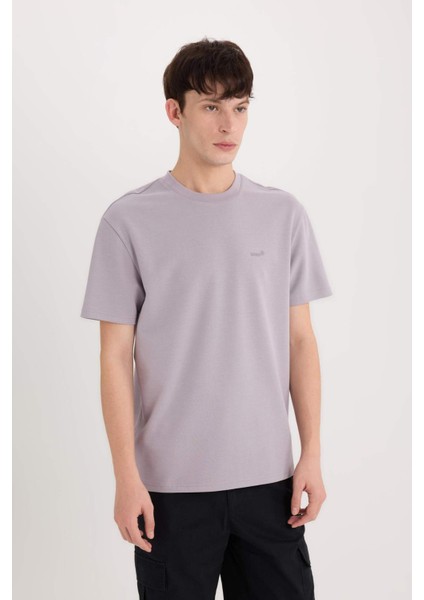 Regular Fit Bisiklet Yaka Ütü Gerektirmeyen Nefes Alabilen Baskılı Kısa Kollu Ağır Kumaş Tişört D5514AX25SP