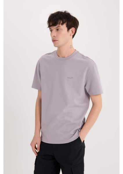 Regular Fit Bisiklet Yaka Ütü Gerektirmeyen Nefes Alabilen Baskılı Kısa Kollu Ağır Kumaş Tişört D5514AX25SP