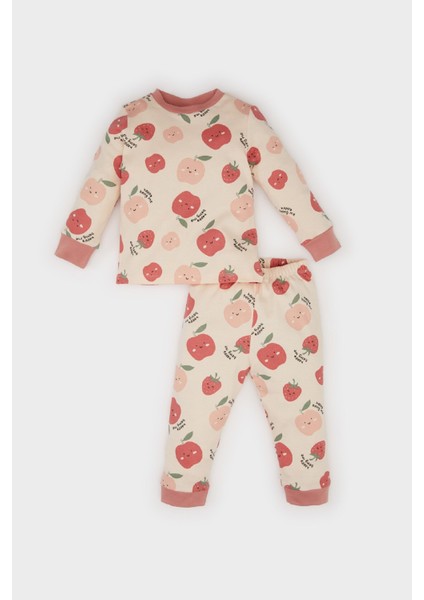 Kız Bebek Pijama Takımı Meyve Desenli Uzun Kollu Üst Beli Lastikli Uzun Alt D7171A524WN