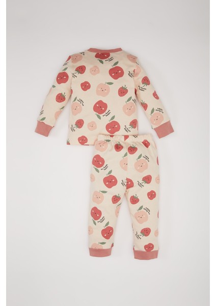 Kız Bebek Pijama Takımı Meyve Desenli Uzun Kollu Üst Beli Lastikli Uzun Alt D7171A524WN
