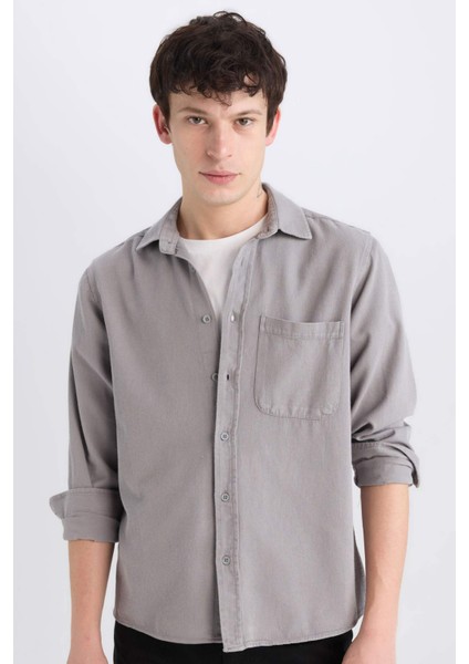 %100 Pamuk Regular Fit Basic Düz Uzun Kollu Gömlek D7406AX24AU