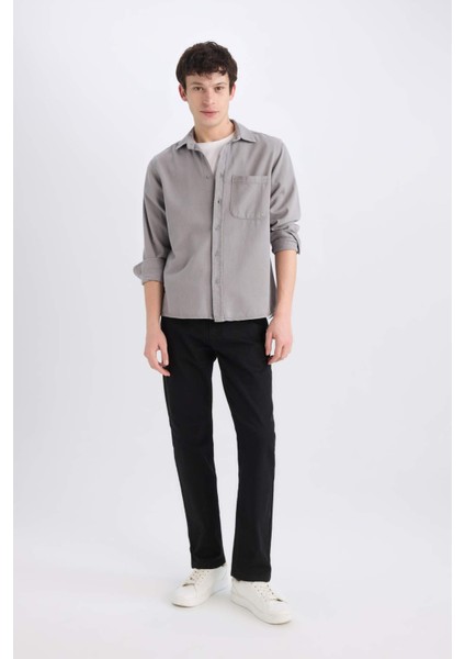 %100 Pamuk Regular Fit Basic Düz Uzun Kollu Gömlek D7406AX24AU