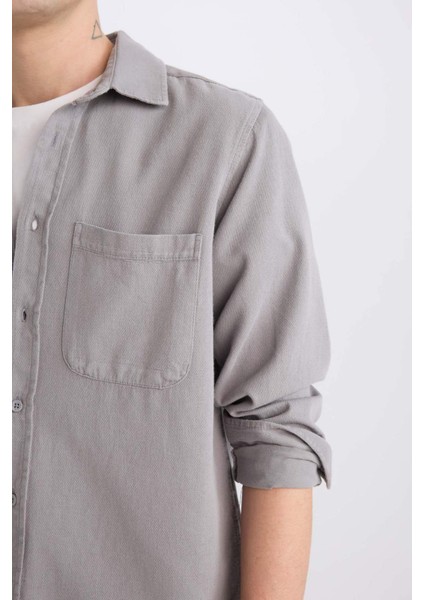 %100 Pamuk Regular Fit Basic Düz Uzun Kollu Gömlek D7406AX24AU