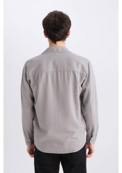 %100 Pamuk Regular Fit Basic Düz Uzun Kollu Gömlek D7406AX24AU