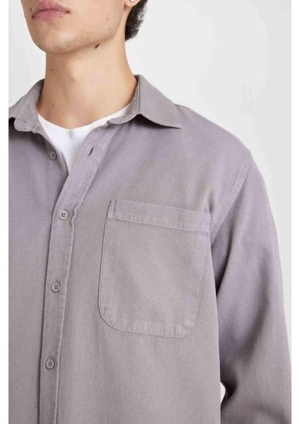 %100 Pamuk Regular Fit Basic Düz Uzun Kollu Gömlek D7406AX24AU