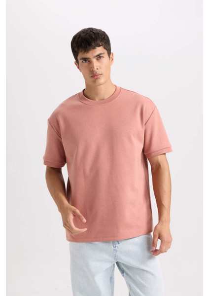 Oversize Geniş Kalıp Bisiklet Yaka Basic Düz Kısa Kollu Ağır Kumaş Tişört