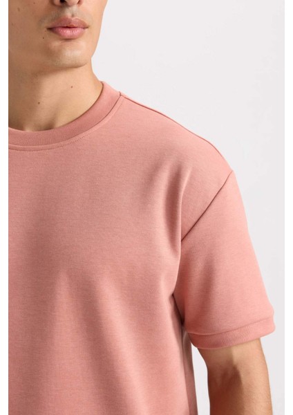 Oversize Geniş Kalıp Bisiklet Yaka Basic Düz Kısa Kollu Ağır Kumaş Tişört