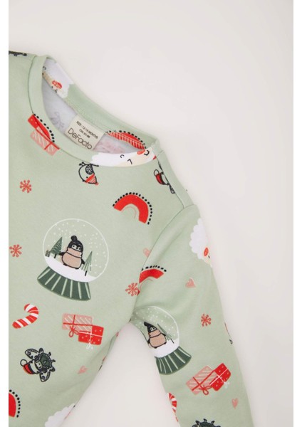 Kız Bebek Yılbaşı Temalı Pijama Takımı Uzun Kollu Üst Beli Lastikli Alt D7160A524WN