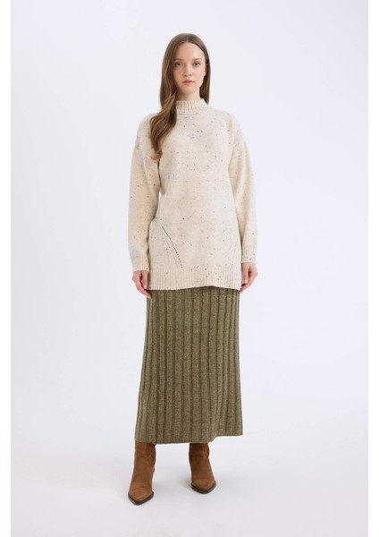 Relax Fit Yarım Balıkçı Yaka Nopeli Kumaş Triko Kazak Tunik D7487AX24WN