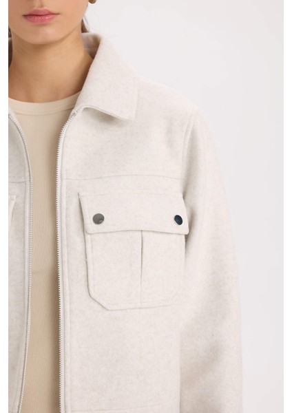 Regular Fit Polo Yaka Cepli Fermuarlı Kısa Kaşe Kaban D5767AX25SP