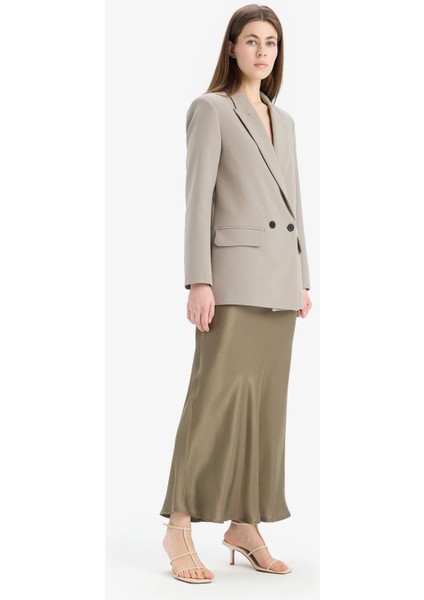 A Kesim Normal Bel Saten Midi Etek B1867AX25SP