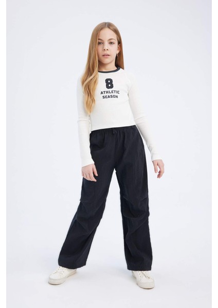 Kız Çocuk Slim Fit Dar Kesim Bisiklet Yaka Baskılı Uzun Kollu Tişört D7439A825SP