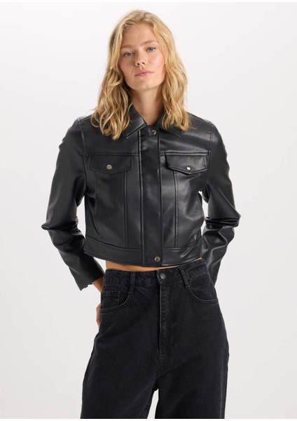 Suni Deri Mont Polo Yaka Cepli Fermuarlı Çıtçıtlı D5774AX25SP