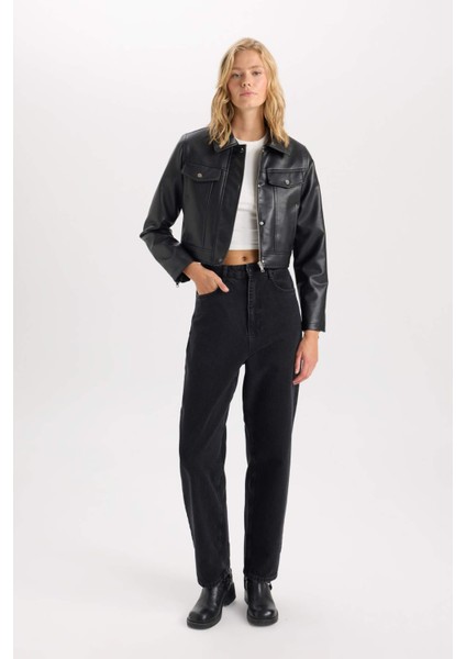 Suni Deri Mont Polo Yaka Cepli Fermuarlı Çıtçıtlı D5774AX25SP