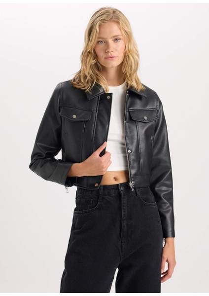 Suni Deri Mont Polo Yaka Cepli Fermuarlı Çıtçıtlı D5774AX25SP