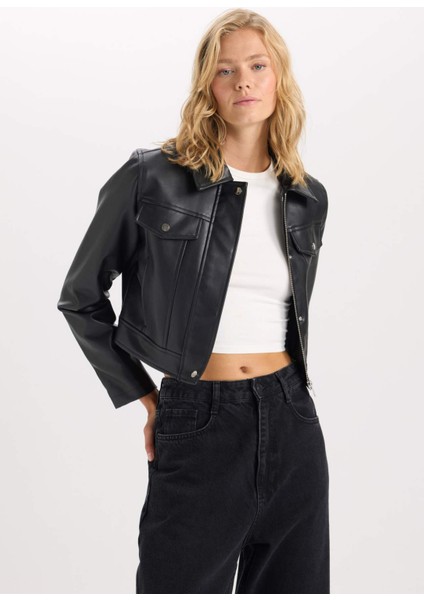 Suni Deri Mont Polo Yaka Cepli Fermuarlı Çıtçıtlı D5774AX25SP