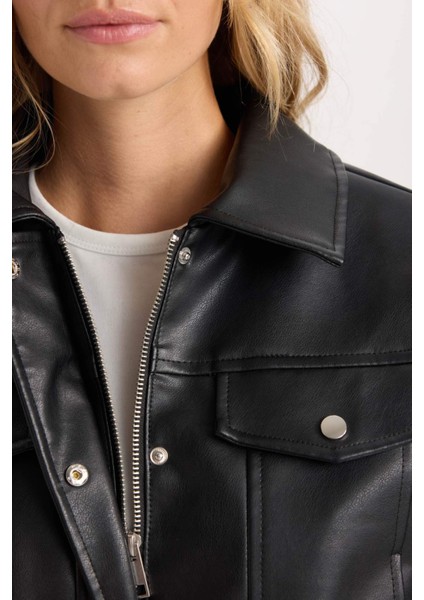 Suni Deri Mont Polo Yaka Cepli Fermuarlı Çıtçıtlı D5774AX25SP